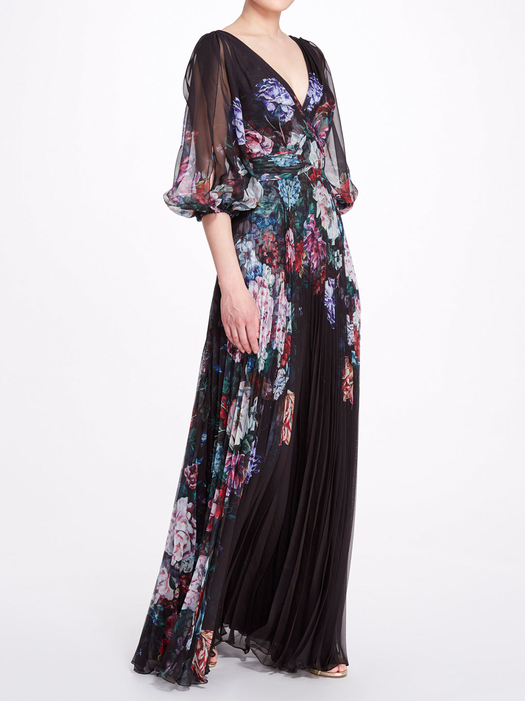 Black Floral V-Neck Gown – Marchesa